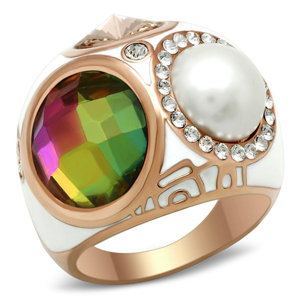 GL248 IP Rose Gold(Ion Plating) Brass Ring with Synthetic in Multi Color