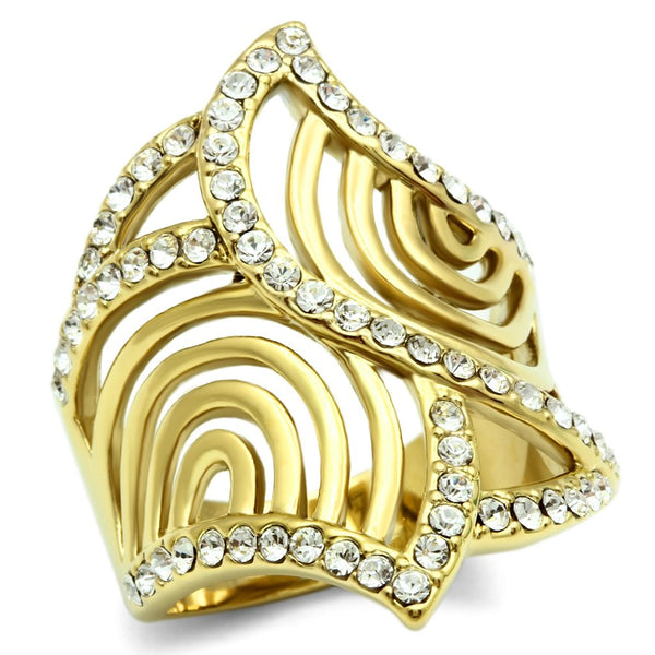 GL296 IP Gold(Ion Plating) Brass Ring with Top Grade Crystal in Clear