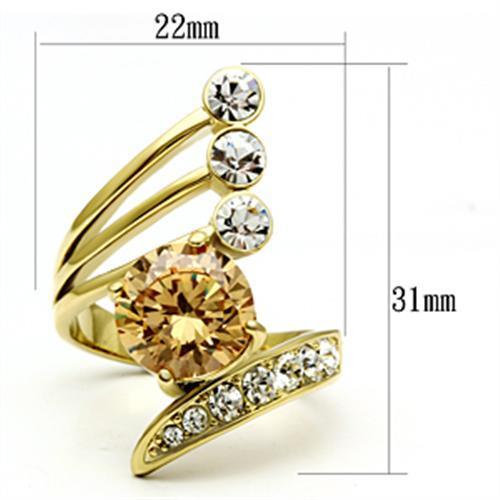 GL300 IP Gold(Ion Plating) Brass Ring with AAA Grade CZ in Champagne