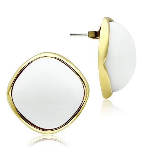 GL338 IP Gold(Ion Plating) Brass Earrings with Synthetic in White