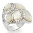 LO1044 Rhodium Brass Ring with Precious Stone in White
