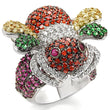 LO1329 Rhodium+Gold+ Ruthenium Brass Ring with Synthetic in Ruby