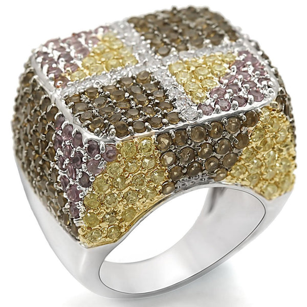 LO1350 Rhodium+Gold+ Ruthenium Brass Ring with AAA Grade CZ in Multi Color