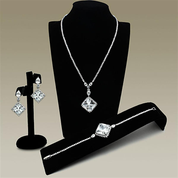 LO2341 Rhodium Brass Jewelry Sets with AAA Grade CZ in Clear