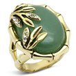 LO2609 Gold Brass Ring with Semi-Precious in Emerald