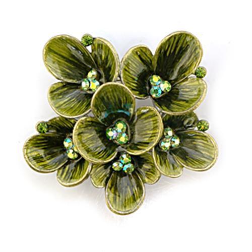 LO443 Antique Silver White Metal Brooches with Top Grade Crystal in Multi Color