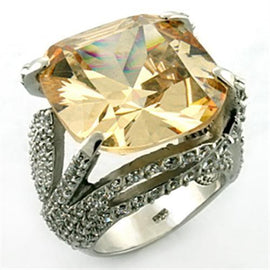 LOA649 Rhodium 925 Sterling Silver Ring with AAA Grade CZ in Champagne