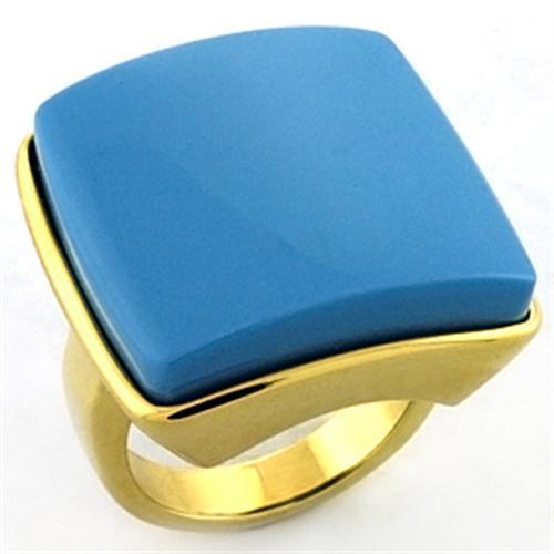 LOA704 Gold Brass Ring with Synthetic in Sea Blue