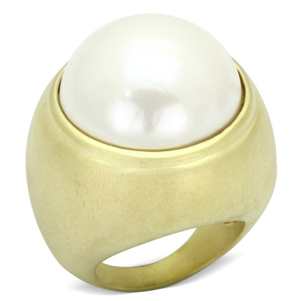 LOA835 Matte Gold Brass Ring with Synthetic in White
