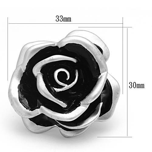 LOA838 Matte Rhodium Brass Ring with Epoxy in Jet