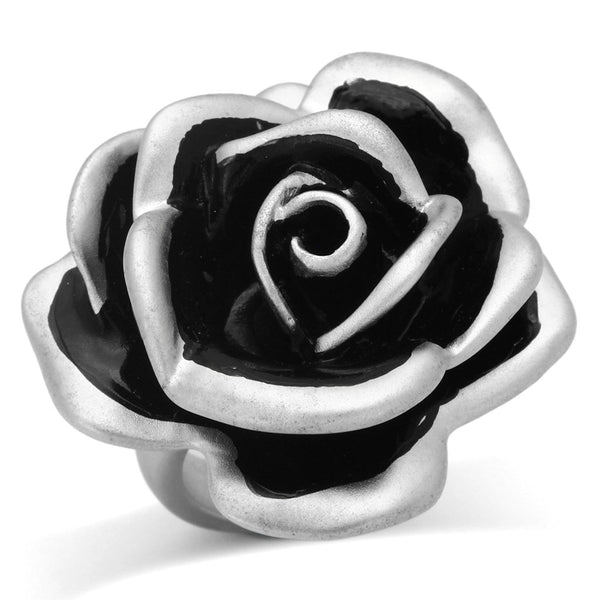 LOA838 Matte Rhodium Brass Ring with Epoxy in Jet
