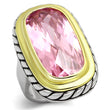 LOA841 Reverse Two-Tone Brass Ring with AAA Grade CZ in Rose