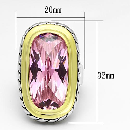 LOA841 Reverse Two-Tone Brass Ring with AAA Grade CZ in Rose