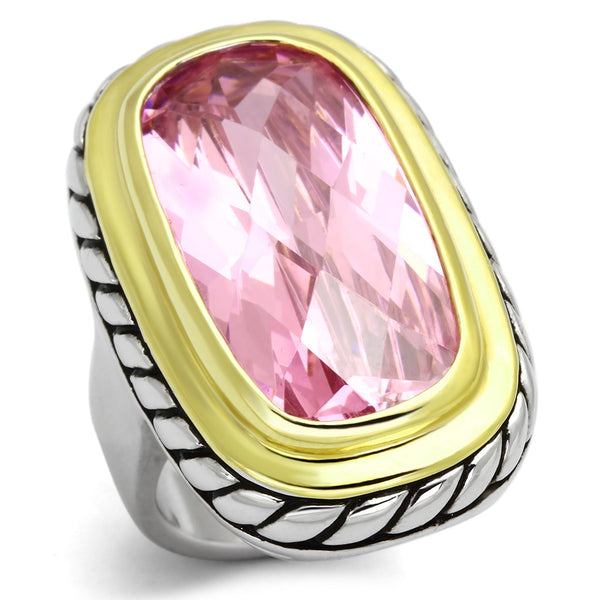LOA841 Reverse Two-Tone Brass Ring with AAA Grade CZ in Rose