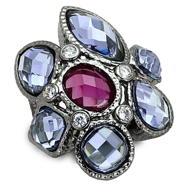LOA876 Ruthenium Brass Ring with AAA Grade CZ in Multi Color