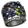 LOA884 Ruthenium Brass Ring with AAA Grade CZ in Multi Color