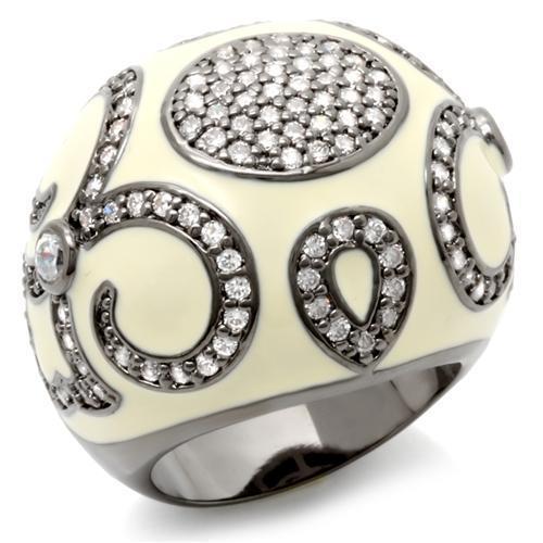 LOA939 Ruthenium Brass Ring with AAA Grade CZ in Clear