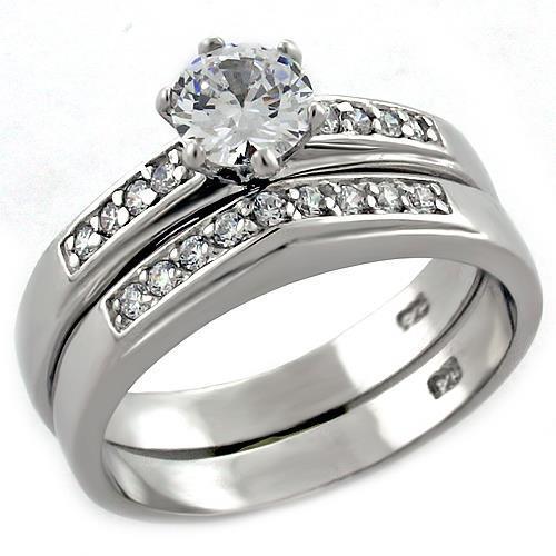 LOAS1008 Rhodium 925 Sterling Silver Ring with AAA Grade CZ in Clear