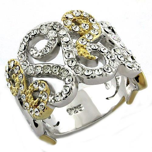 LOAS1019 Gold+Rhodium 925 Sterling Silver Ring with Top Grade Crystal in Clear