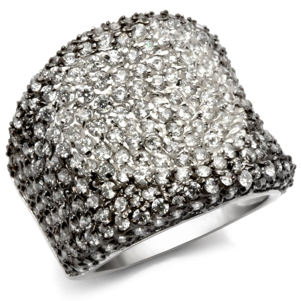 LOS122 Rhodium + Ruthenium 925 Sterling Silver Ring with AAA Grade CZ in Jet