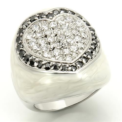 LOS167 Rhodium 925 Sterling Silver Ring with AAA Grade CZ in Jet