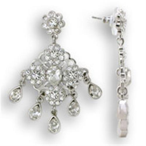 S37110 Rhodium 925 Sterling Silver Earrings with Top Grade Crystal in Clear