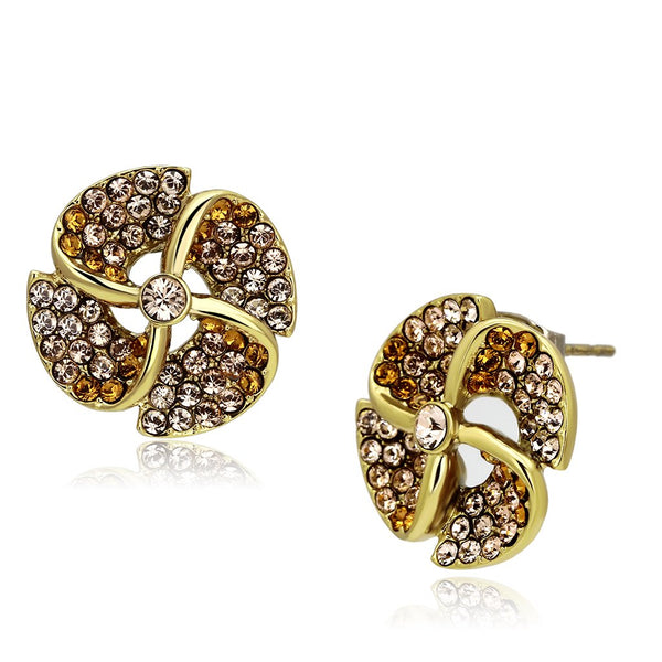 TK1040 IP Gold(Ion Plating) Stainless Steel Earrings with Top Grade Crystal in Multi Color