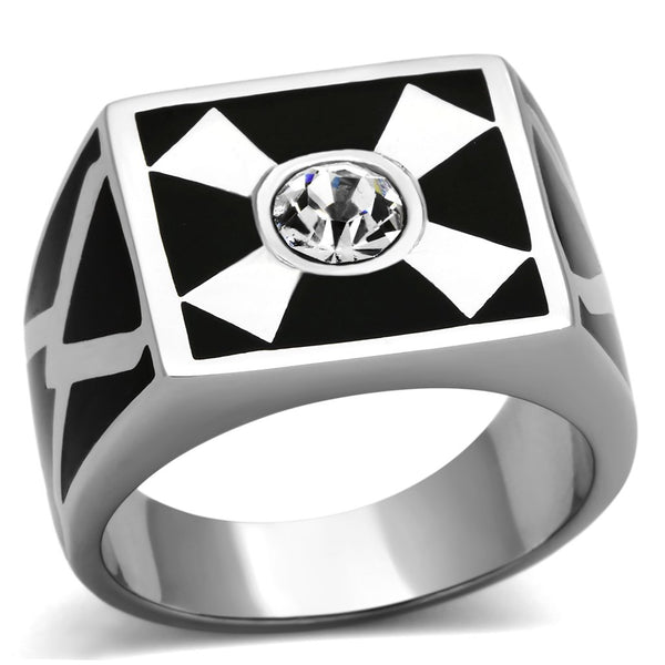 TK1052 High polished (no plating) Stainless Steel Ring with Top Grade Crystal in Clear