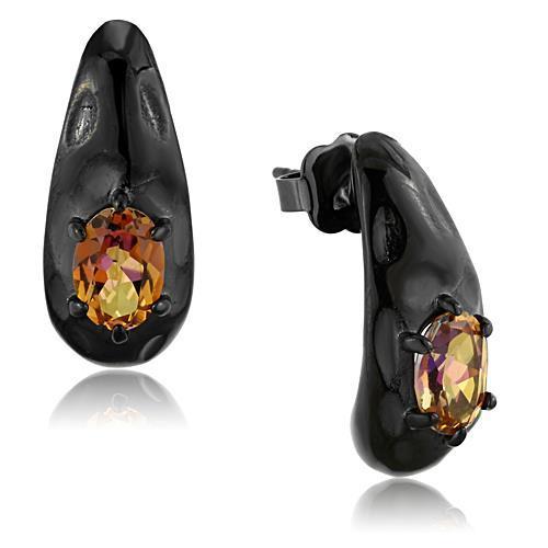 TK1452 IP Black(Ion Plating) Stainless Steel Earrings with Semi-Precious in Topaz Multicolor