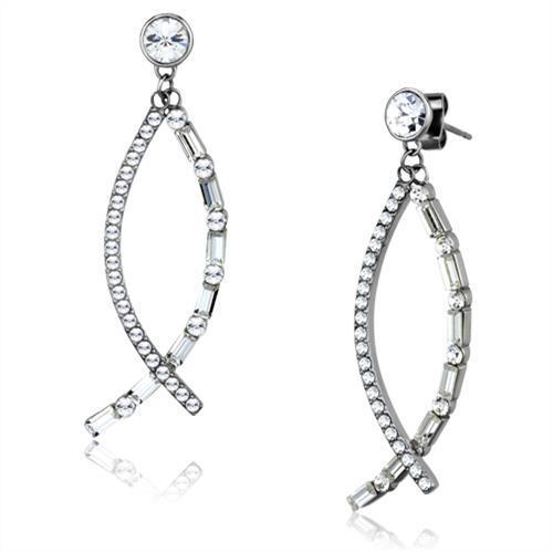 TK1806 High polished (no plating) Stainless Steel Earrings with Top Grade Crystal in Clear