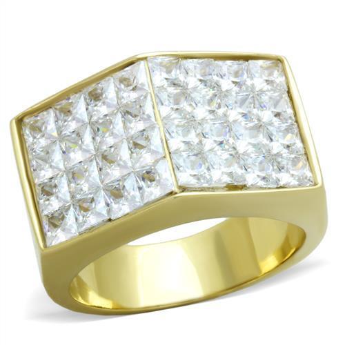 TK1808 IP Gold(Ion Plating) Stainless Steel Ring with AAA Grade CZ in Clear
