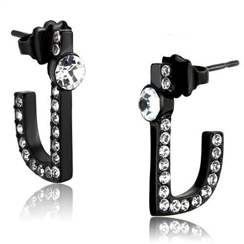 TK2150 IP Black(Ion Plating) Stainless Steel Earrings with Top Grade Crystal in Clear