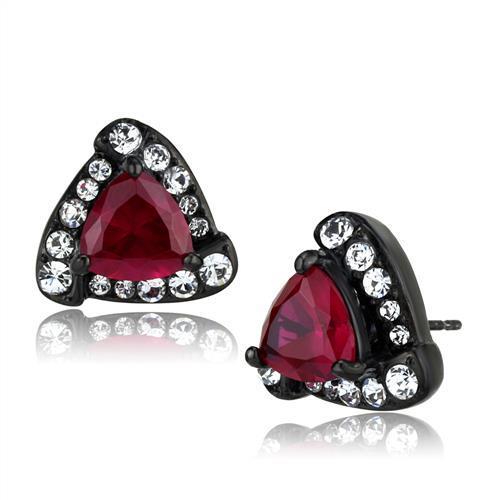 TK2272 IP Black(Ion Plating) Stainless Steel Earrings with AAA Grade CZ in Ruby