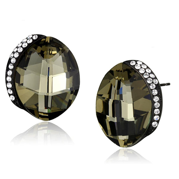 TK2377 IP Black(Ion Plating) Stainless Steel Earrings with Top Grade Crystal in Black Diamond