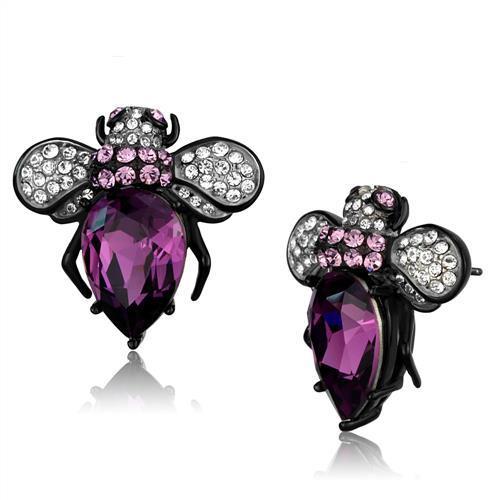 TK2385 Two-Tone IP Black (Ion Plating) Stainless Steel Earrings with Top Grade Crystal in Amethyst