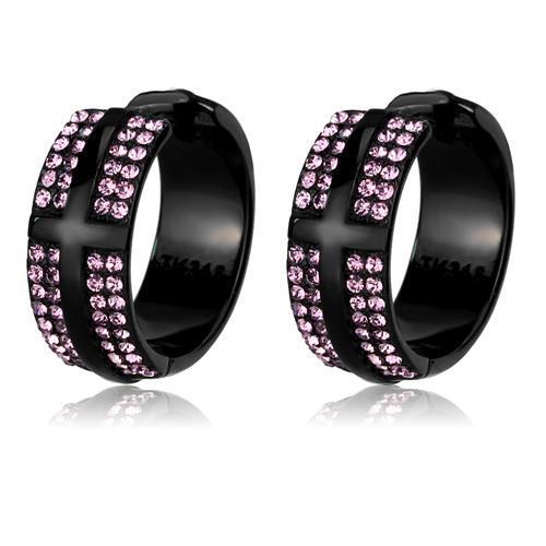 TK2386 IP Black(Ion Plating) Stainless Steel Earrings with Top Grade Crystal in Light Amethyst