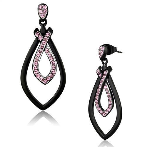 TK2532 Two-Tone IP Black (Ion Plating) Stainless Steel Earrings with Top Grade Crystal in Light Rose