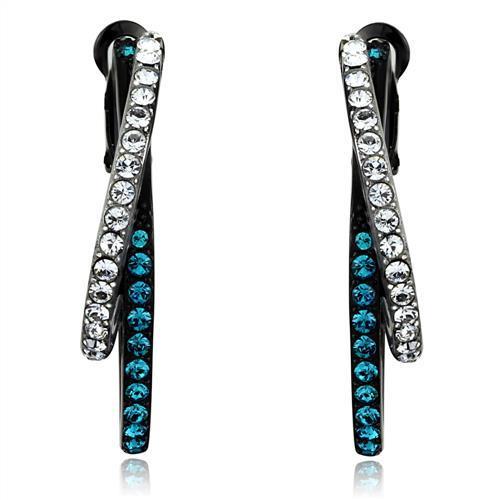 TK2533 Two-Tone IP Black (Ion Plating) Stainless Steel Earrings with Top Grade Crystal in Blue Zircon