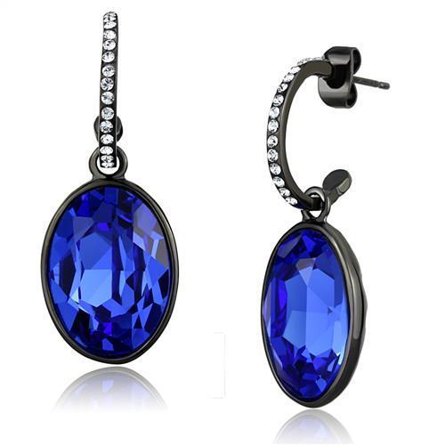 TK2538 IP Black(Ion Plating) Stainless Steel Earrings with Top Grade Crystal in Sapphire