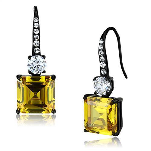 TK2539 IP Black(Ion Plating) Stainless Steel Earrings with AAA Grade CZ in Topaz