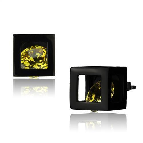 TK2540 IP Black(Ion Plating) Stainless Steel Earrings with AAA Grade CZ in Topaz