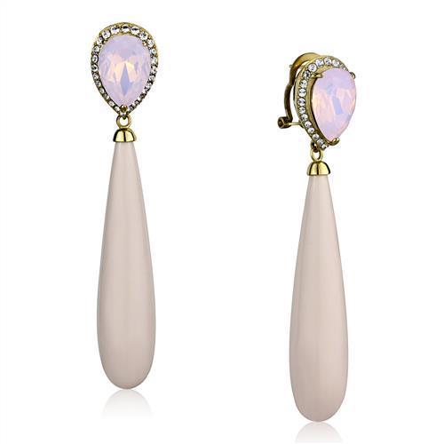 TK2543 IP Gold(Ion Plating) Stainless Steel Earrings with Top Grade Crystal in Light Rose