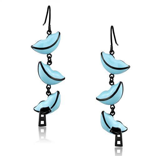 TK2624 IP Black(Ion Plating) Stainless Steel Earrings with Epoxy in Sea Blue