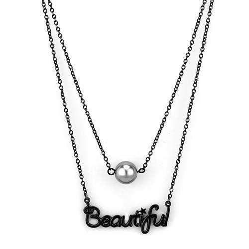 Necklace,Stainless Steel,IP Black(Ion Plating),Synthetic,Gray,Glass Bead,Initial Jewelry,Black Lust