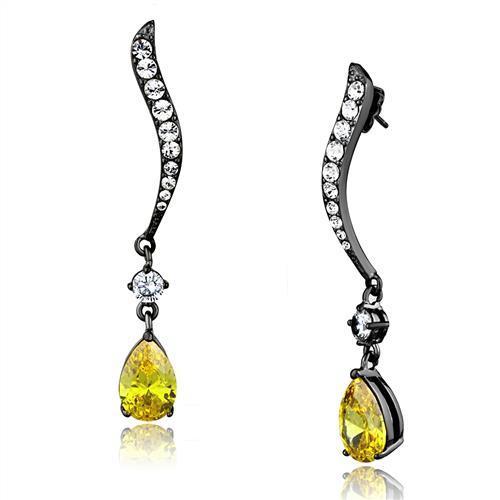 TK2631 IP Light Black  (IP Gun) Stainless Steel Earrings with AAA Grade CZ in Topaz