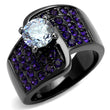 TK2644 IP Light Black  (IP Gun) Stainless Steel Ring with AAA Grade CZ in Light Amethyst