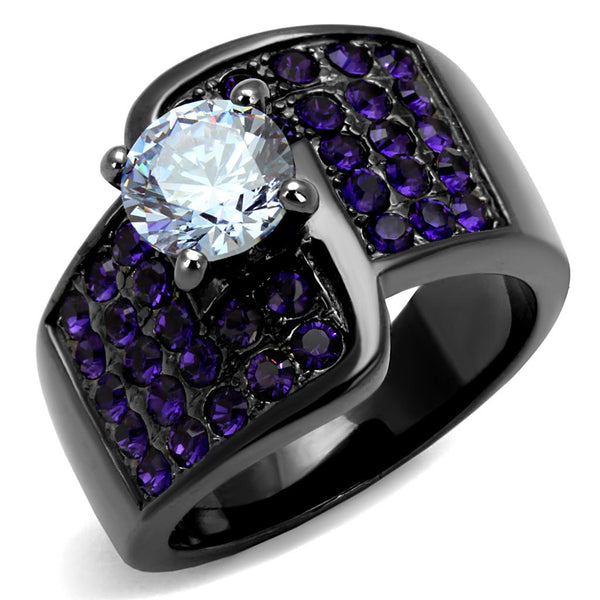 TK2644 IP Light Black  (IP Gun) Stainless Steel Ring with AAA Grade CZ in Light Amethyst