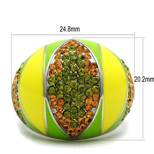 TK266 High polished (no plating) Stainless Steel Ring with Top Grade Crystal in Multi Color
