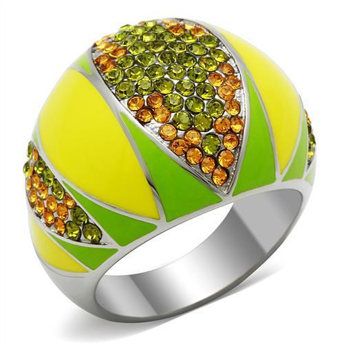 TK266 High polished (no plating) Stainless Steel Ring with Top Grade Crystal in Multi Color