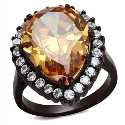 TK2675 IP Dark Brown (IP coffee) Stainless Steel Ring with AAA Grade CZ in Champagne